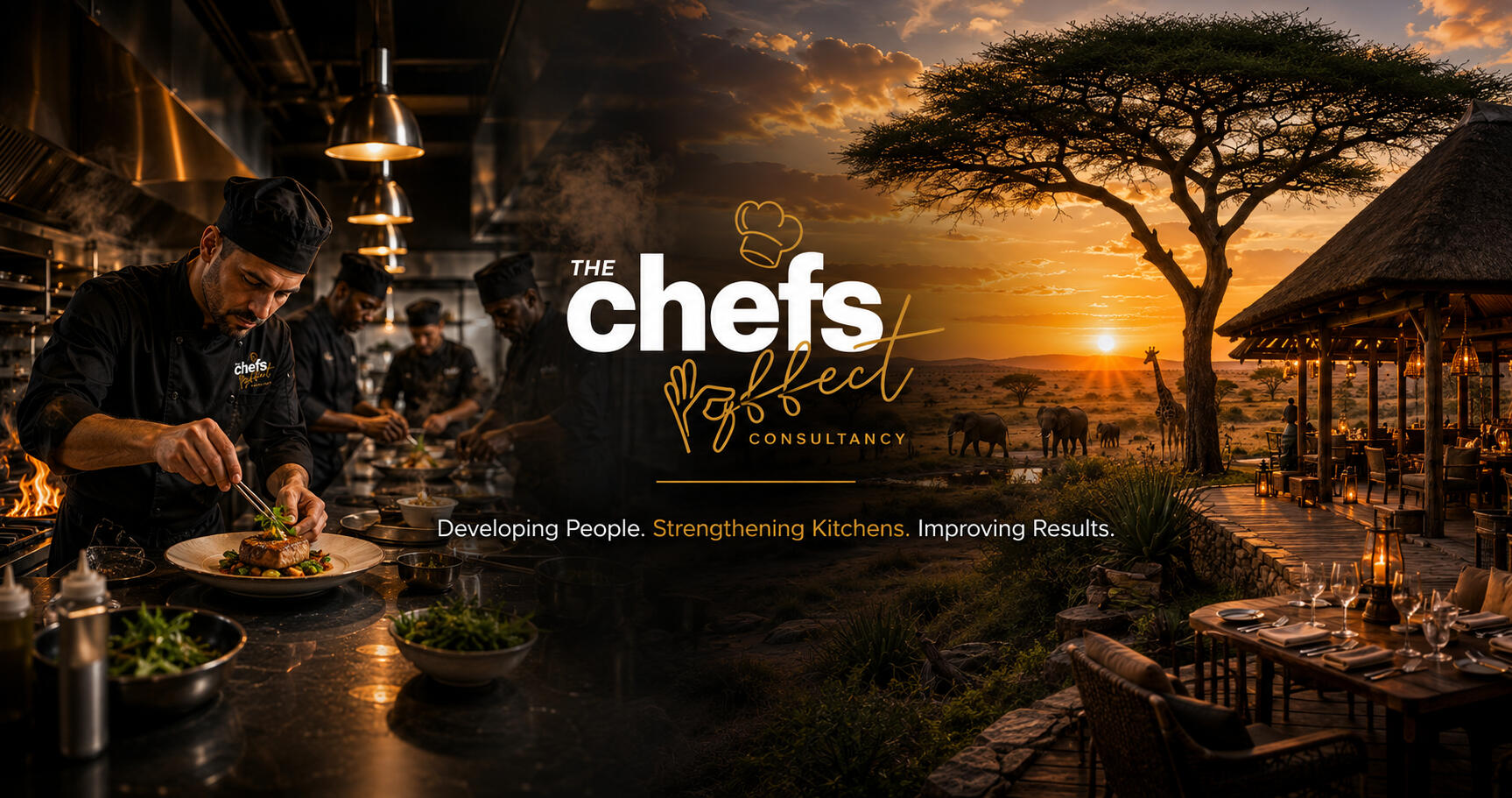 The Chefs Effect Logo A Logo that says the chefs effect with a hat and a hand